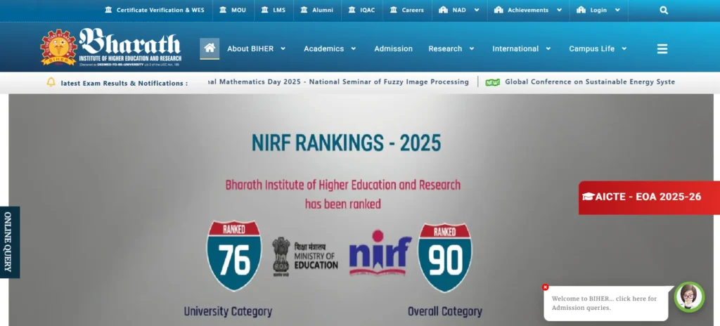 Bharath University – BIHER School of Management - MBA College in Chennai