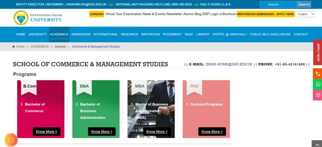 Dayananda Sagar University – School of Commerce & Management Studies (DSU) - MBA College in Bangalore