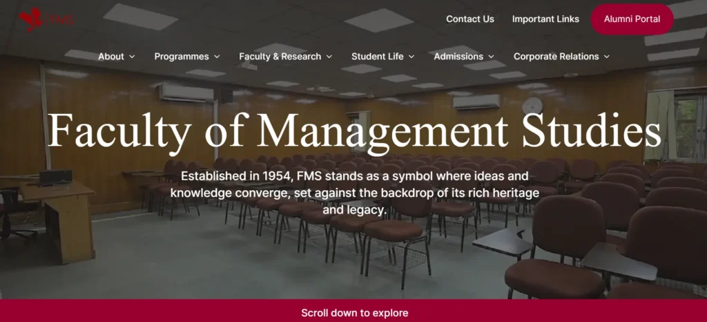 Faculty of Management Studies (FMS), University of Delhi - Government MBA College in India