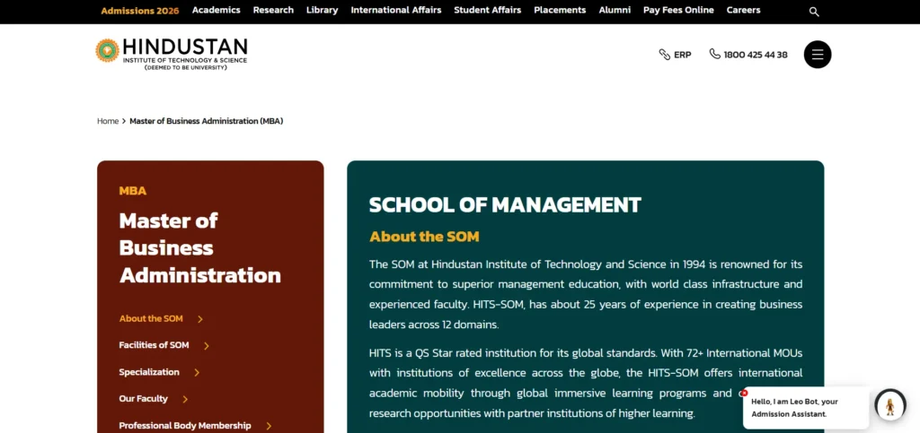 MBA College in Chennai - Hinstan institute of technology and science (HITS) - school of management