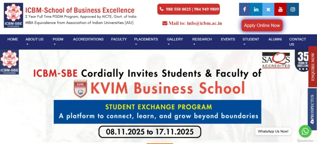 ICBM – School of Business Excellence (ICBM-SBE), Hyderabad - MBA College In Hyderabad
