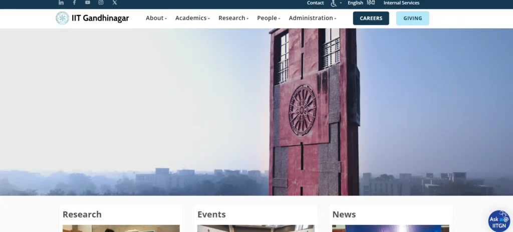  IIT Colleges in India
-  Indian Institute of Technology Gandhinagar