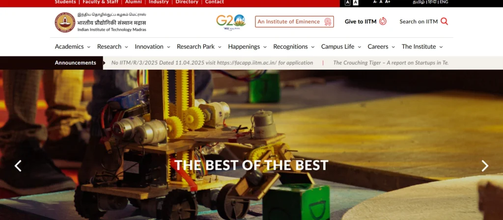  IIT Colleges in India
-  Indian Institute of Technology Madras