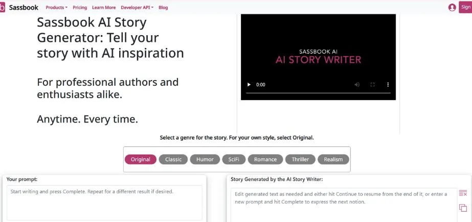 Sassbook AI Story Writer - AI Story Generators
